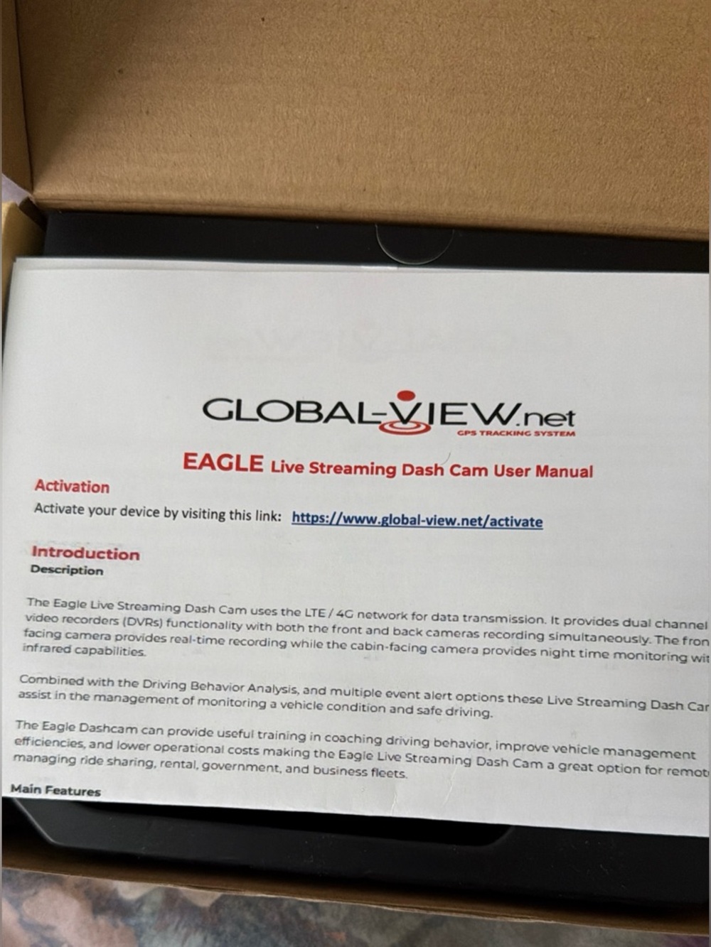 GLOBAL-VIEW Eagle Live Streaming Dash Cam - black. New never used